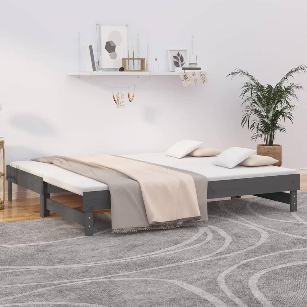 Daybed med udtræk 2x(90x200) cm massivt fyrretræ grå