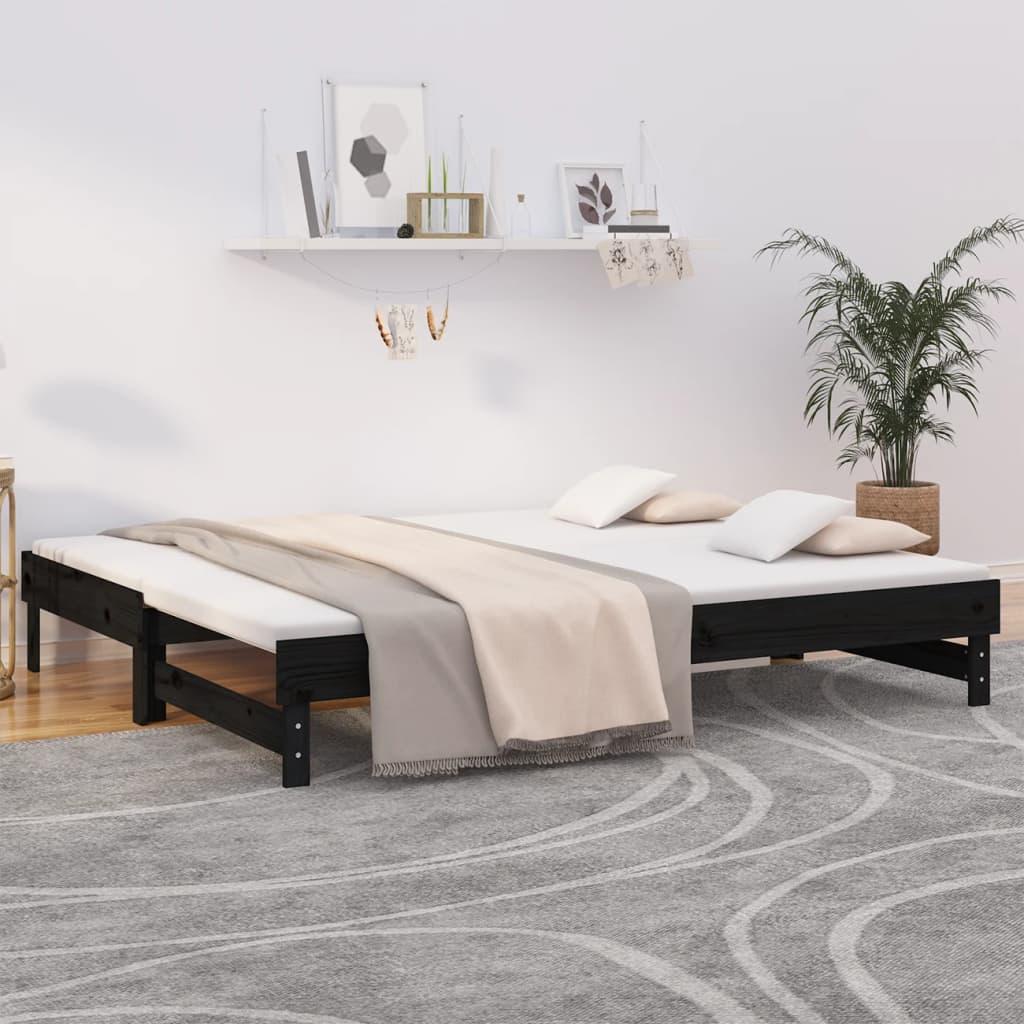 Daybed med udtræk 2x(90x200) cm massivt fyrretræ sort
