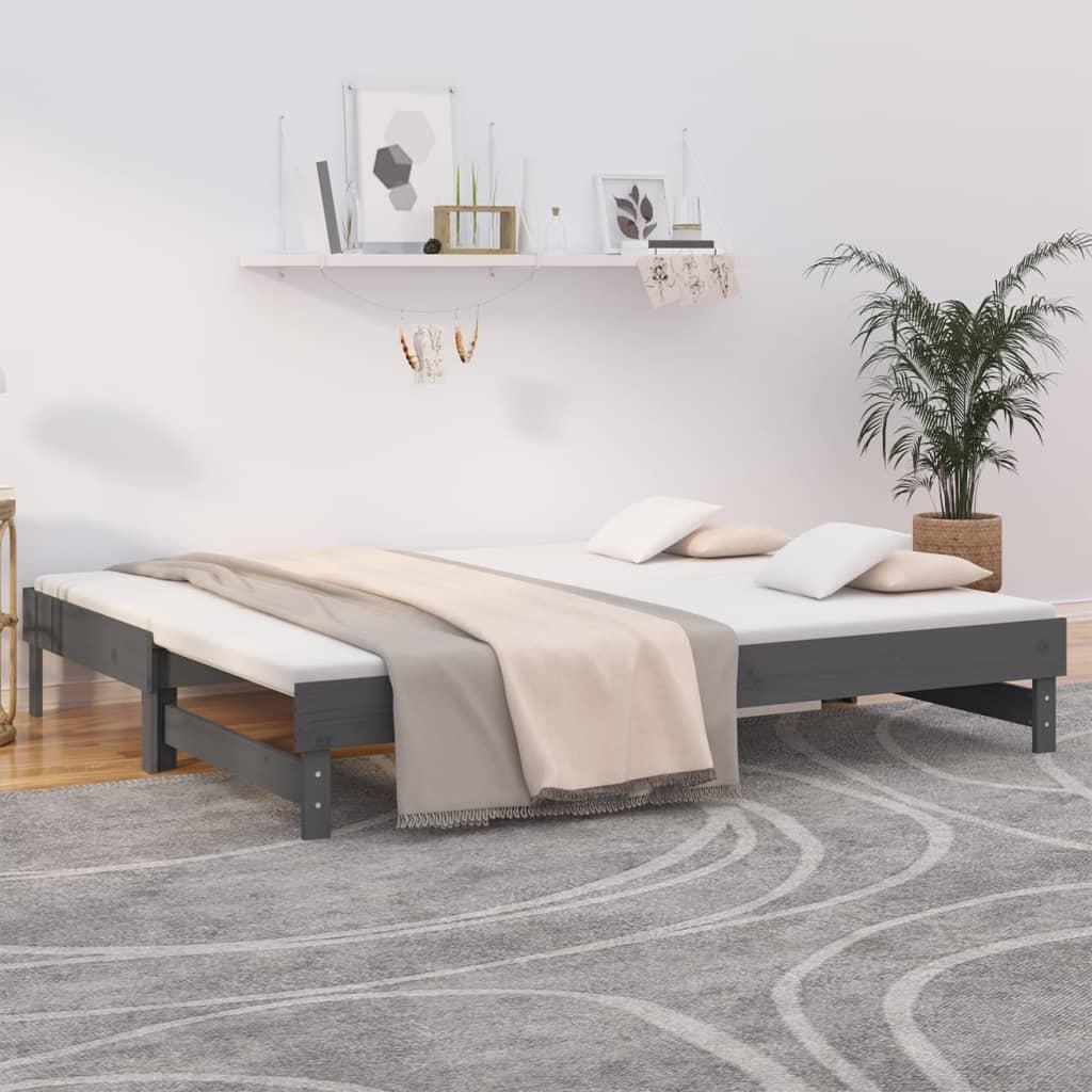 Daybed Med Udtræk 2x80x200 Cm Massivt Fyrretræ Grå