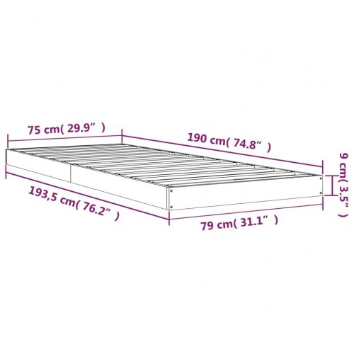 Sengeramme 75 x 190 cm i massivt fyrretræ - sort