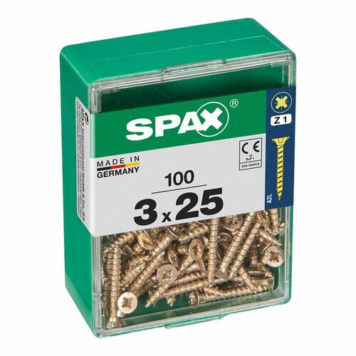 Æske med skruer SPAX træskrue Fladt hoved (3,0 x 25 mm)