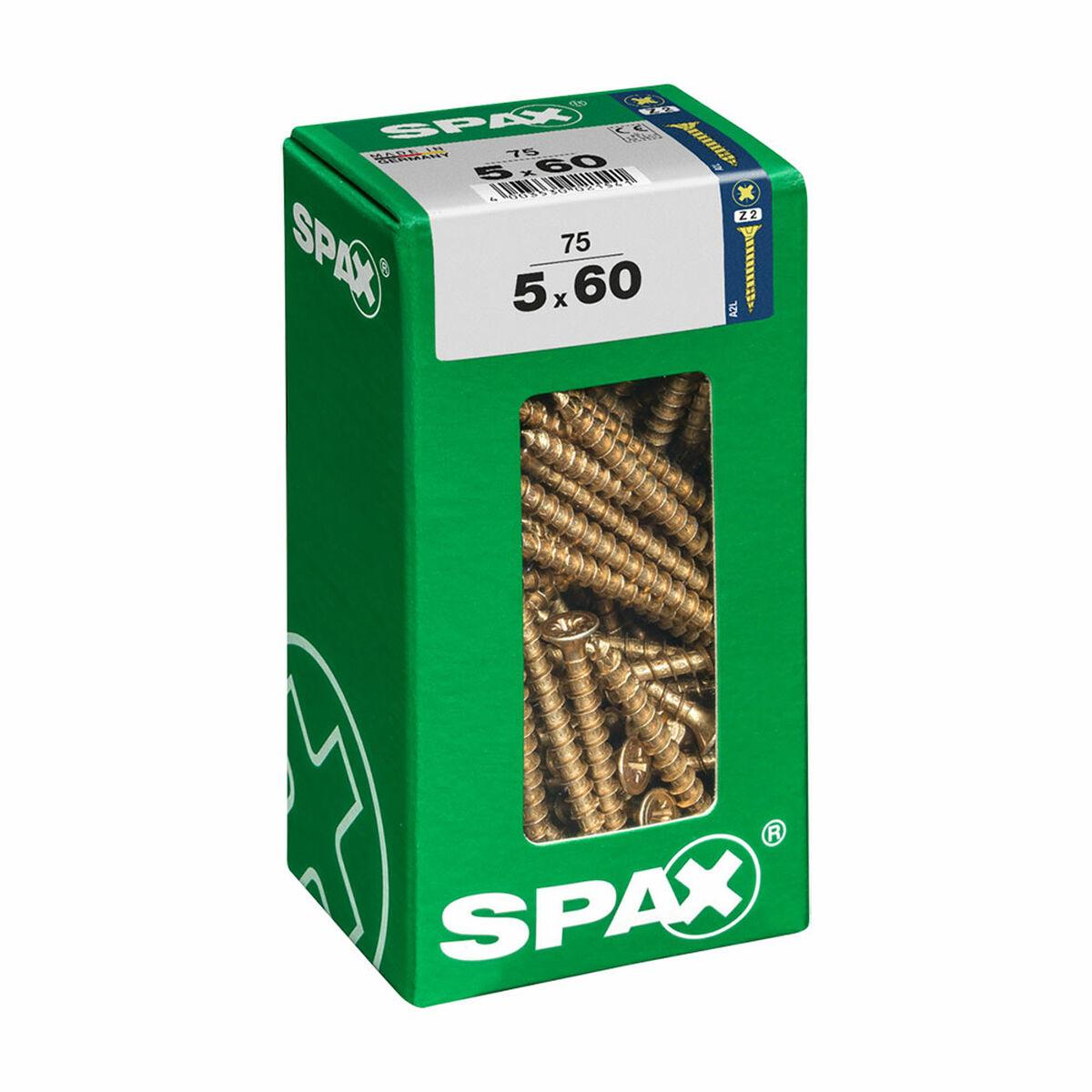 SPAX træskruer med fladt hoved 5 x 60 mm - æske á 75 stk.