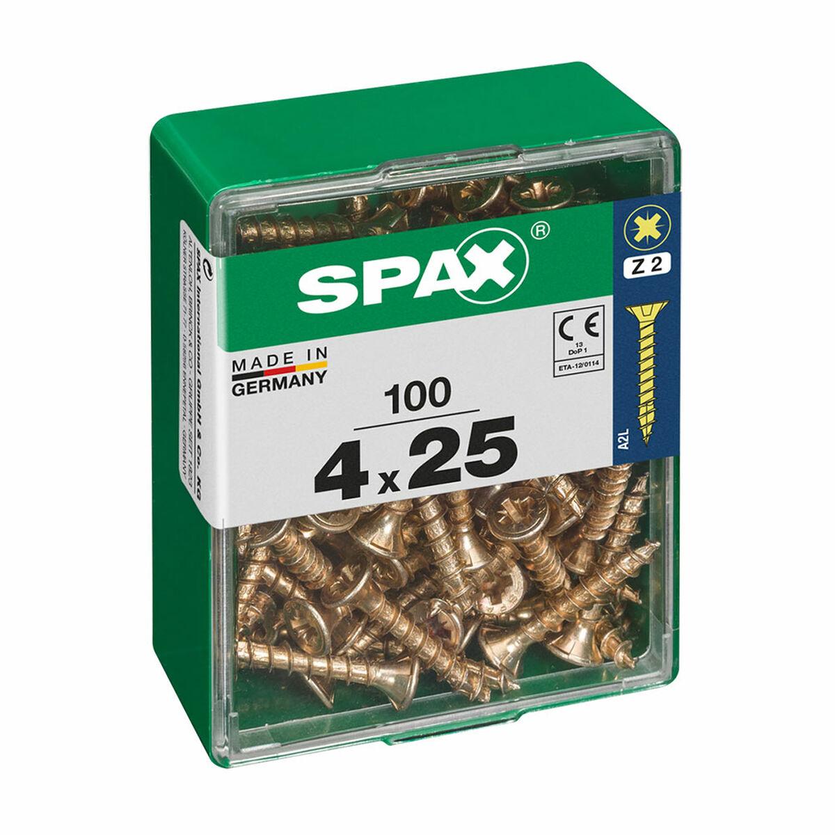 SPAX træskruer 4 x 25 mm - fladt hoved, æske á 100 stk.