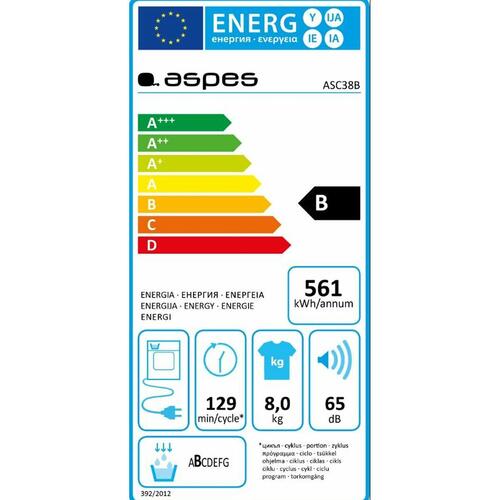 Kondensator tørretumbler Aspes ASC38B Grå 2700 W