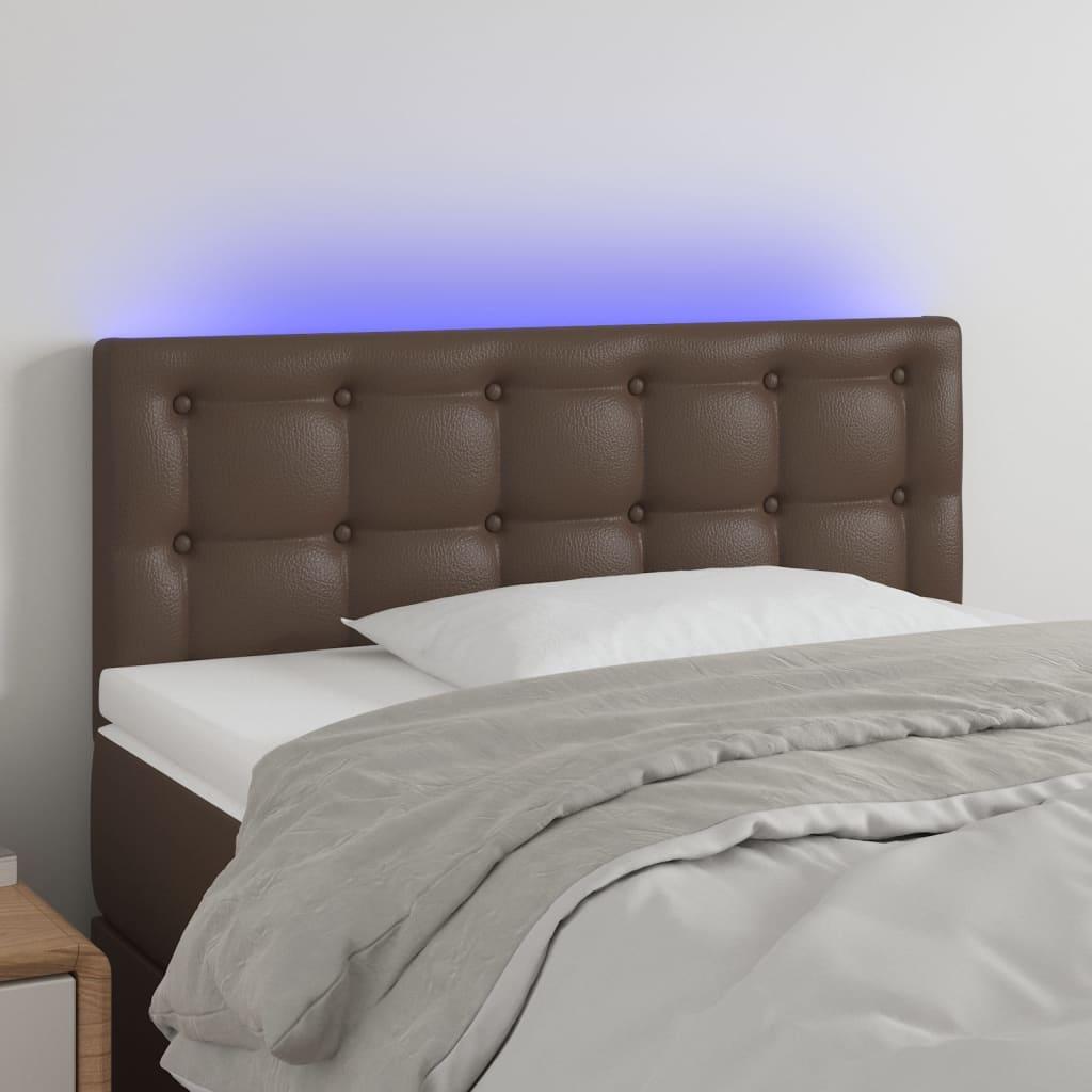 Sengegavl med LED-lys 90x5x78/88 cm kunstlæder brun