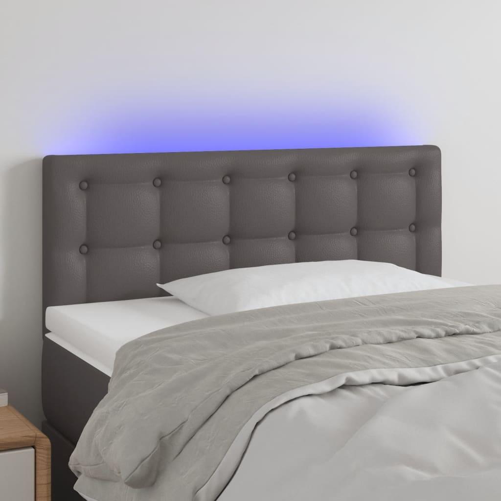 Sengegavl med LED-lys 90x5x78/88 cm kunstlæder grå