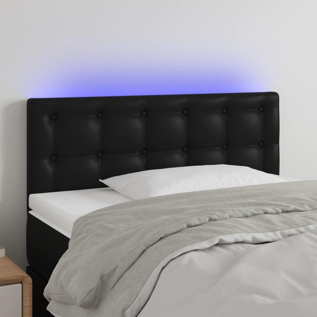 Sengegavl med LED-lys 100x5x78/88 cm kunstlæder sort