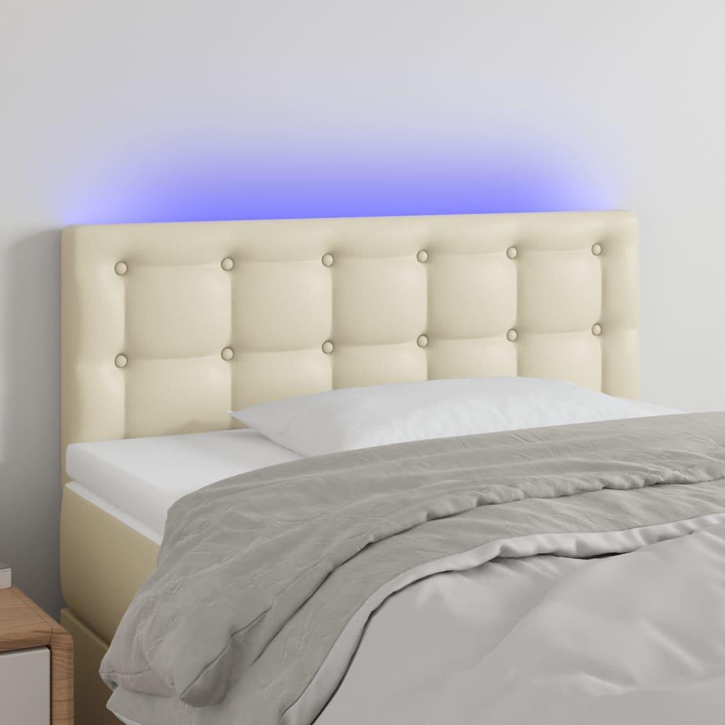 Sengegavl med LED-lys 100x5x78/88 cm kunstlæder cremefarvet