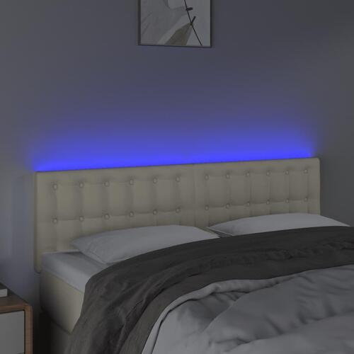 Sengegavl med LED-lys 144x5x78/88 cm kunstlæder cremefarvet