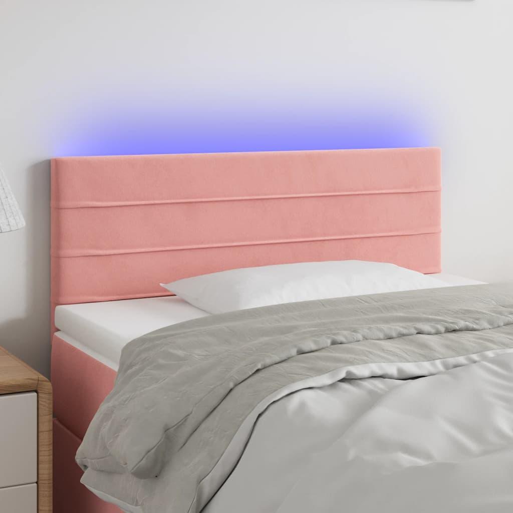 Sengegavl med LED-lys 80x5x78/88 cm velour lyserød