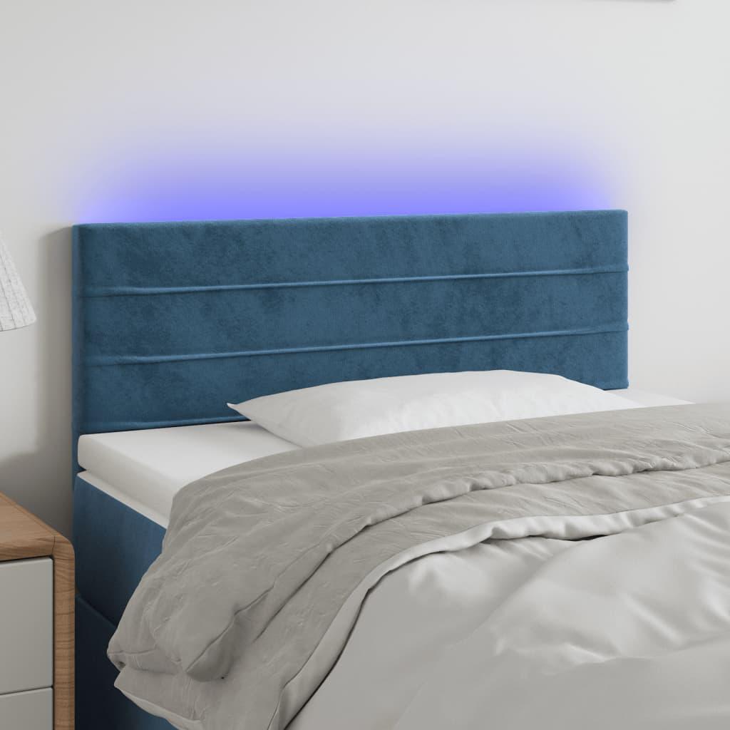 Sengegavl med LED-lys 100x5x78/88 cm fløjl mørkeblå