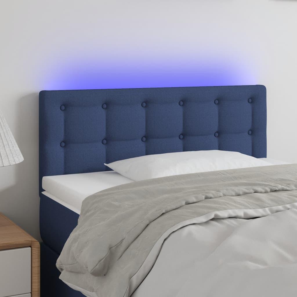Sengegavl med LED-lys 80x5x78/88 cm stof blå