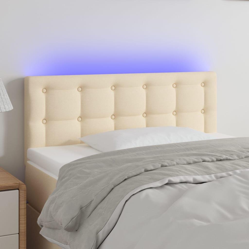 Sengegavl med LED-lys 100x5x78/88 cm stof cremefarvet