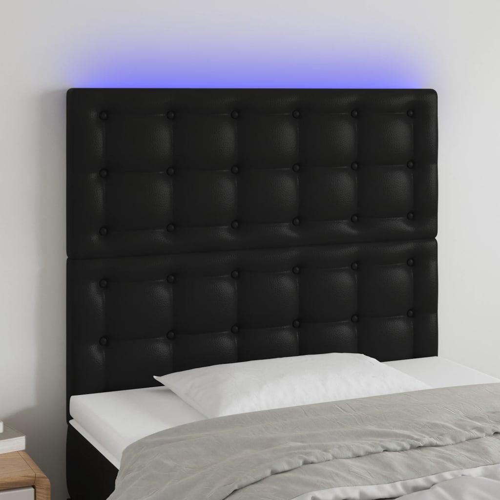Sengegavl med LED-lys 80x5x118/128 cm kunstlæder sort