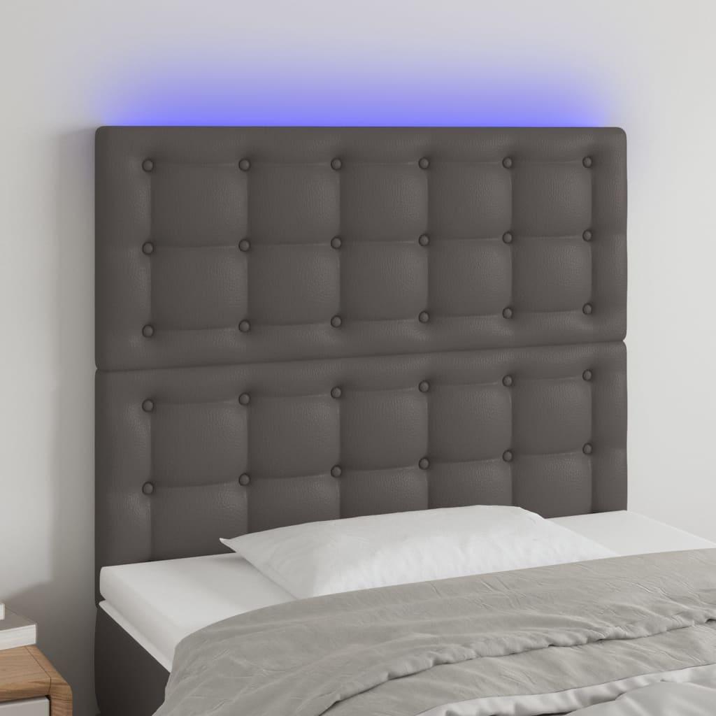 Sengegavl med LED-lys 80x5x118/128 cm kunstlæder grå