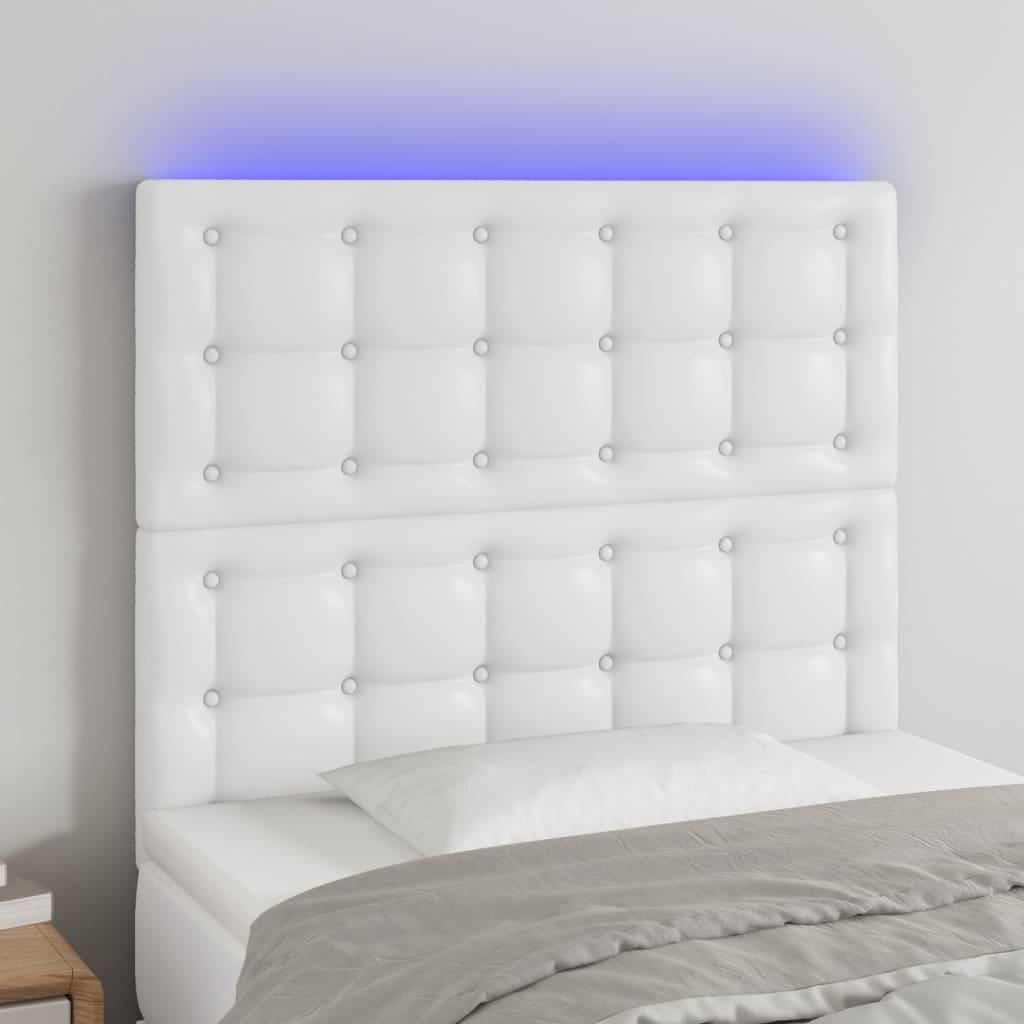 Sengegavl med LED-lys 90x5x118/128 cm kunstlæder hvid