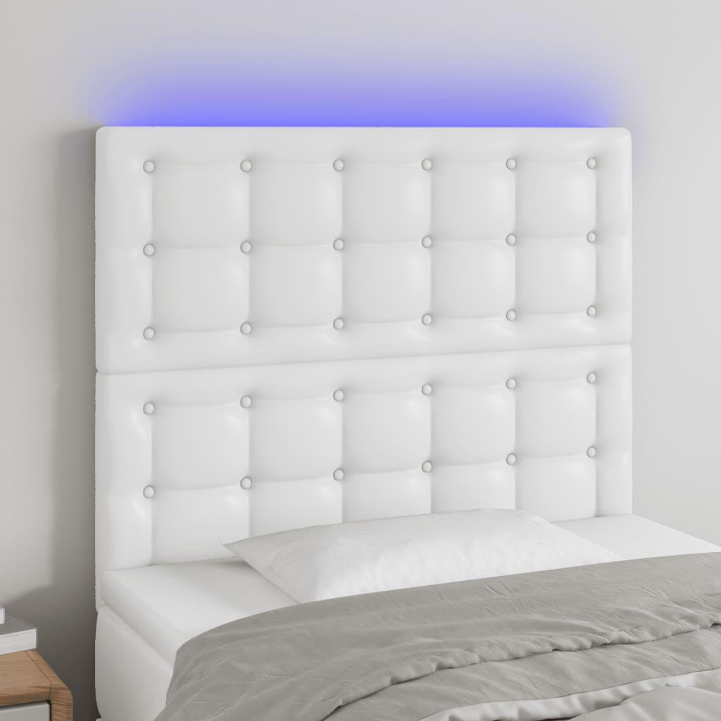 Sengegavl med LED-lys 100x5x118/128 cm kunstlæder hvid