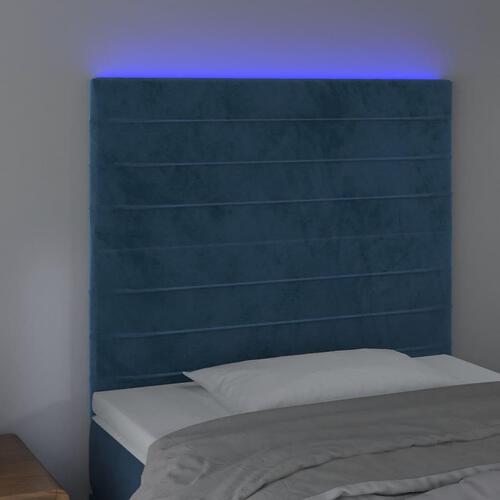 Sengegavl med LED-lys 80x5x118/128 cm fløjl mørkeblå