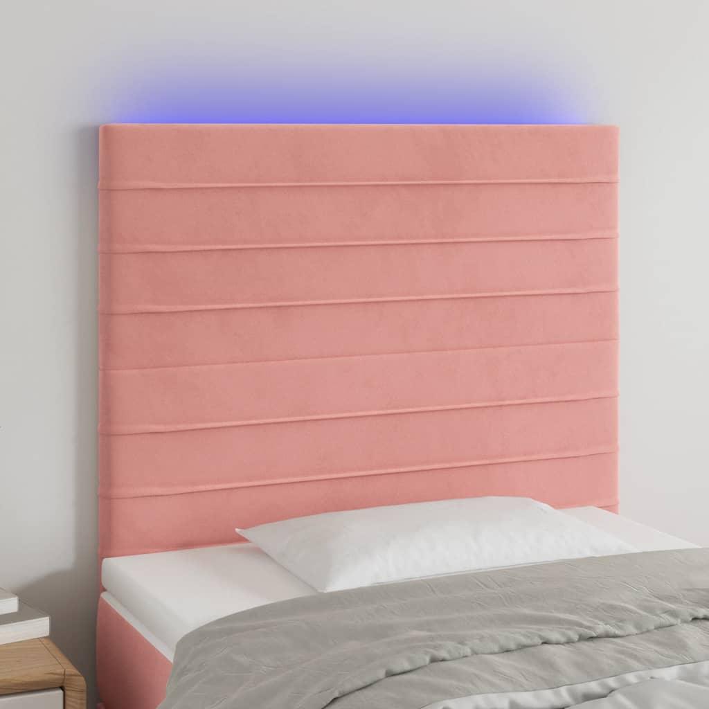 Sengegavl med LED-lys 80x5x118/128 cm fløjl lyserød