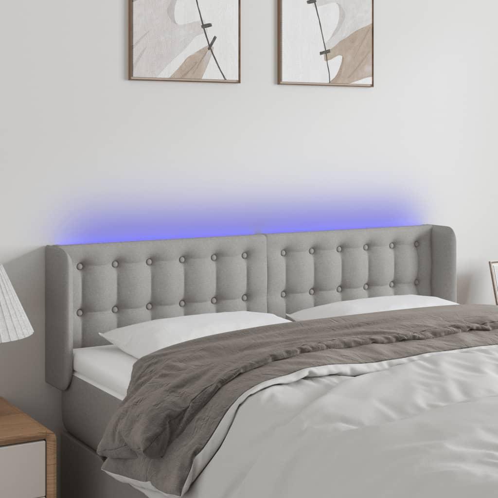 Sengegavl Med Led-Lys Stof - Lysegrå / 147 x 16 x 78/88 cm