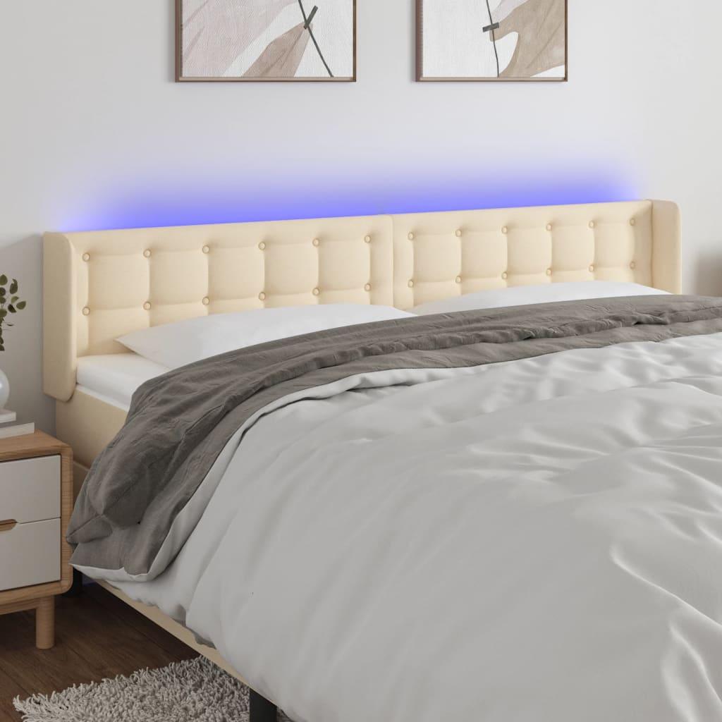 Sengegavl Med Led-Lys Stof - Creme / 163 x 16 x 78/88 cm