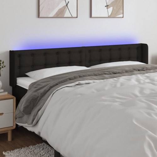 Sengegavl med LED-lys 183 x 16 x 78/88 cm - sort