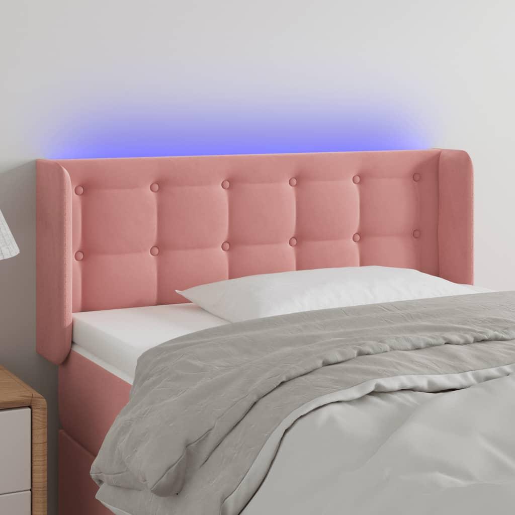 Sengegavl Med Led-Lys Fløjl - Lyserød / 83 x 16 x 78/88 cm