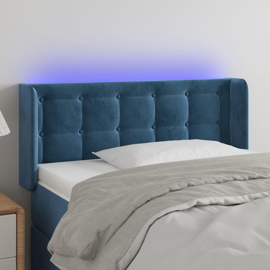 Sengegavl Med Led-Lys Fløjl - Mørkeblå / 93 x 16 x 78/88 cm