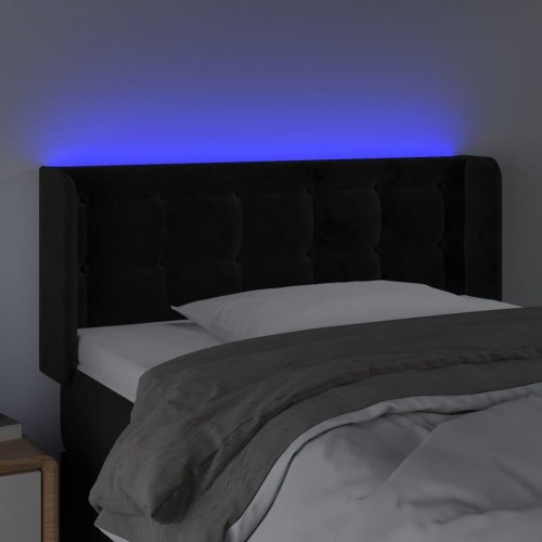 Sengegavl med LED-lys 103 x 16 x 78/88 cm fløjl - sort