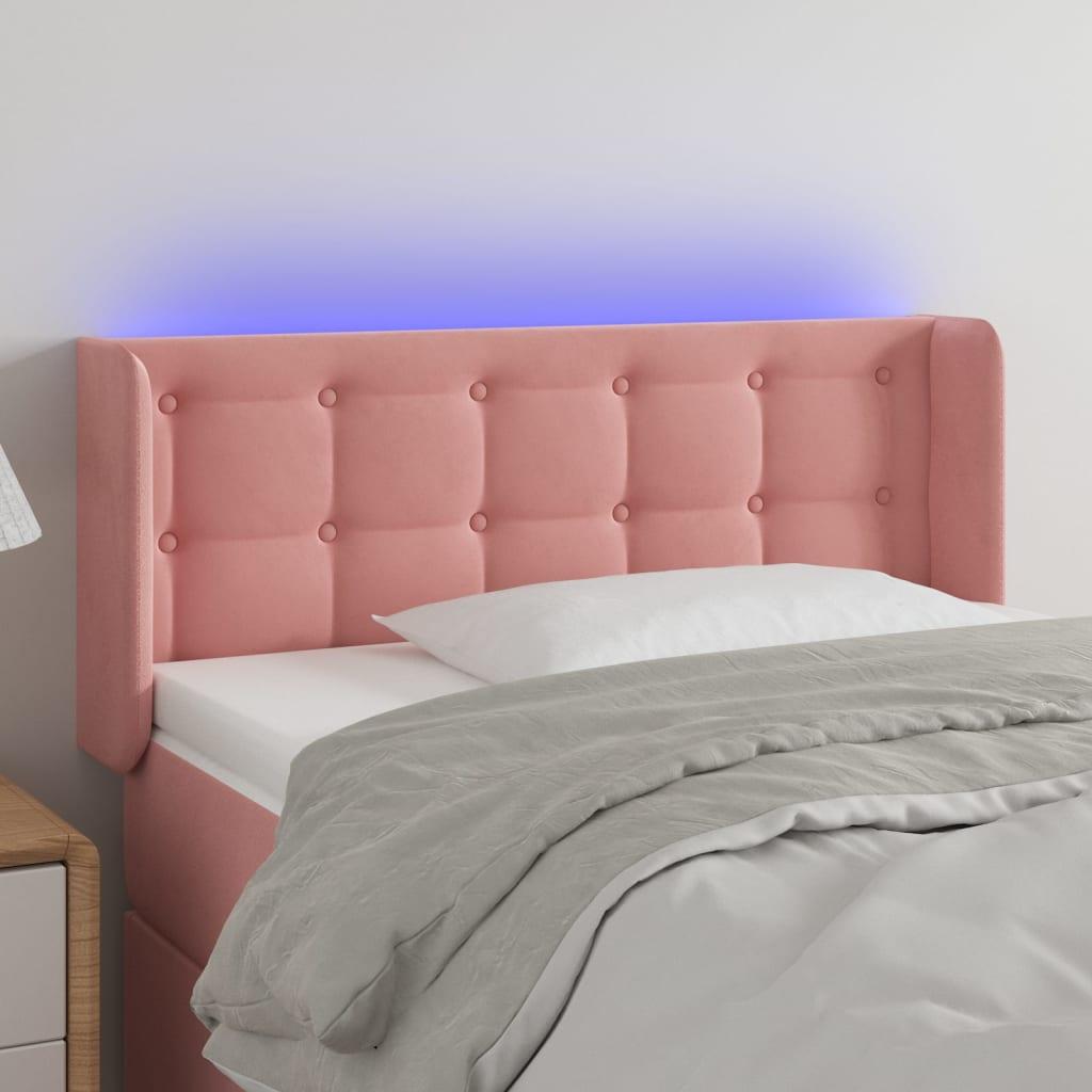 Sengegavl Med Led-Lys Fløjl - Lyserød / 103 x 16 x 78/88 cm