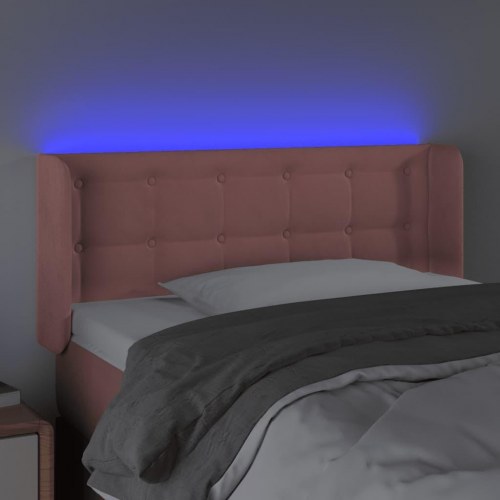 Sengegavl med LED-lys i fløjl - lyserød, 103 x 16 x 78/88 cm