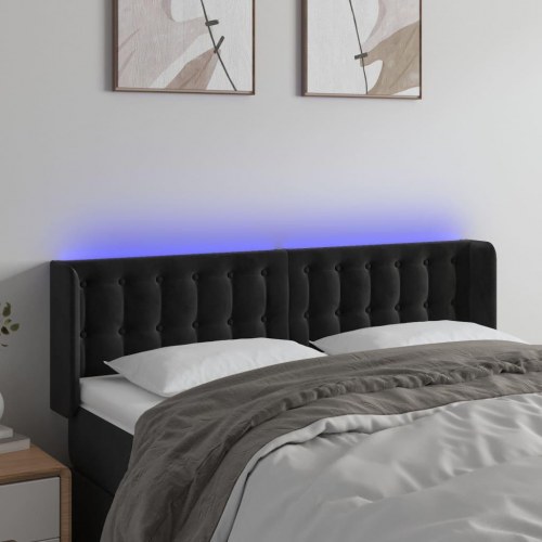 Sengegavl med LED-lys i fløjl 147 x 16 x 78/88 cm - sort