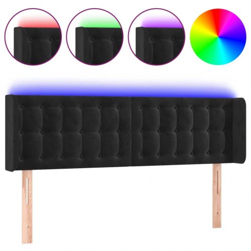 Sengegavl med LED-lys i fløjl 147 x 16 x 78/88 cm - sort