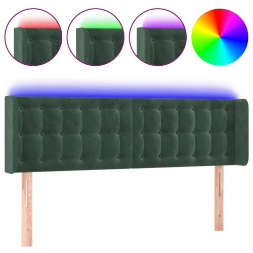 Sengegavl med LED-lys 147 x 16 x 78/88 cm fløjl - mørkegrøn