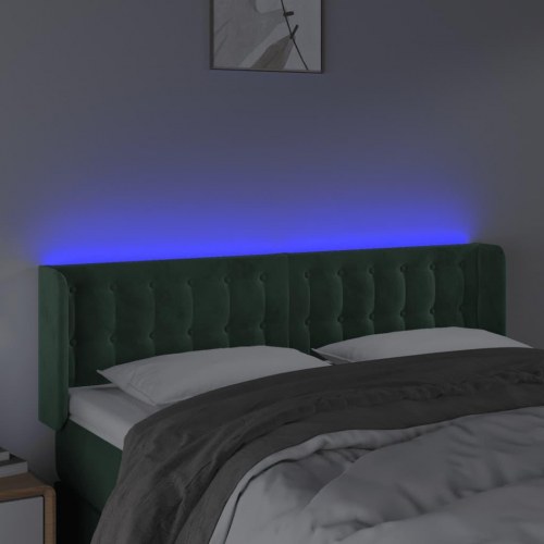 Sengegavl med LED-lys 147 x 16 x 78/88 cm fløjl - mørkegrøn