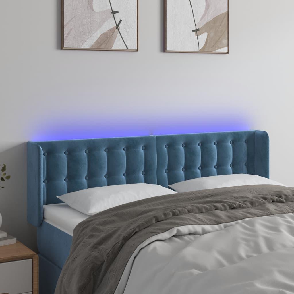 Sengegavl Med Led-Lys Fløjl - Mørkeblå / 147 x 16 x 78/88 cm