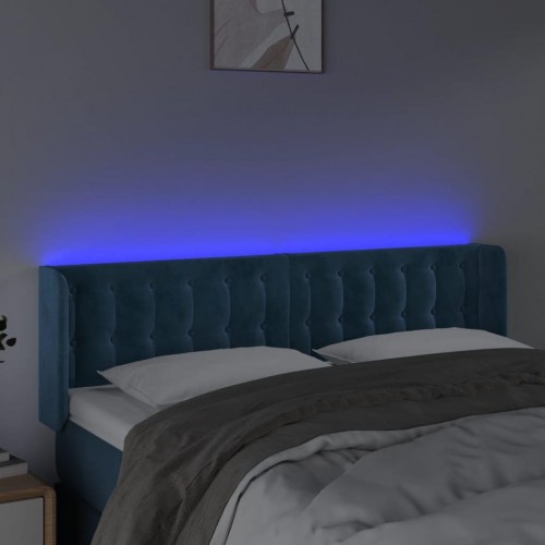Sengegavl med LED-lys 147 x 16 x 78/88 cm fløjl mørkeblå