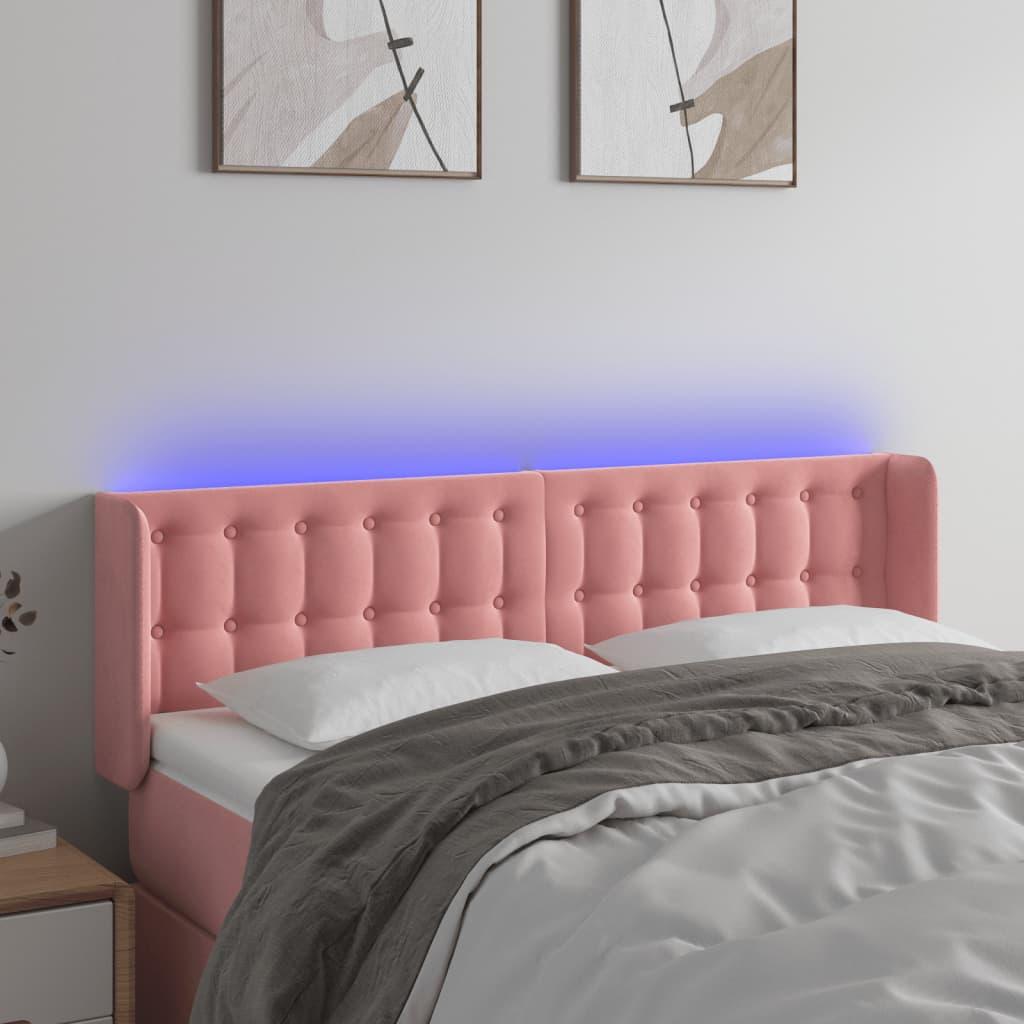 Sengegavl Med Led-Lys Fløjl - Lyserød / 147 x 16 x 78/88 cm