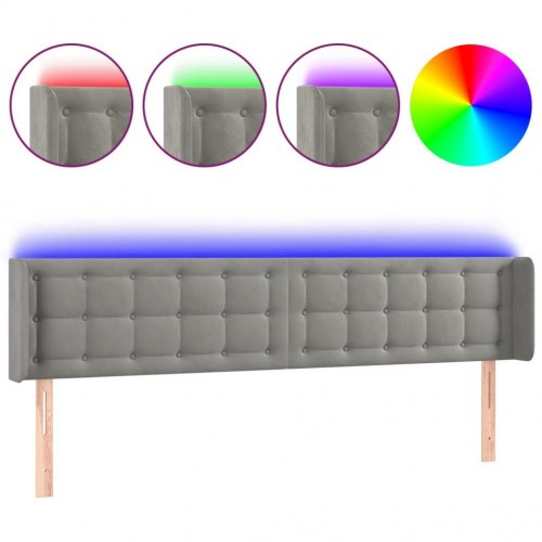 Sengegavl med LED-lys i fløjl 163 x 16 x 78/88 cm - lysegrå