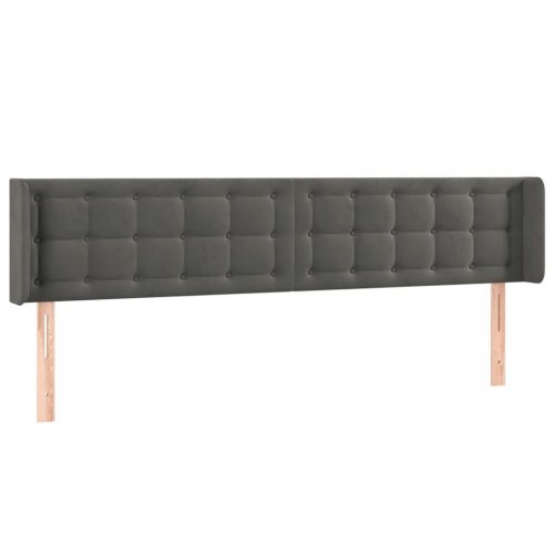 Sengegavl med LED-lys i fløjl - mørkegrå, 163 x 16 x 78/88 cm