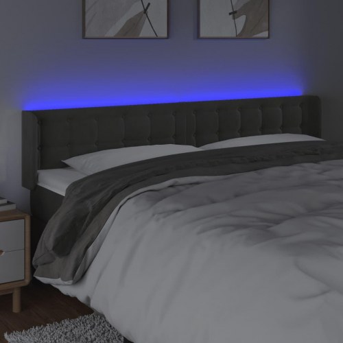 Sengegavl med LED-lys i fløjl - mørkegrå, 163 x 16 x 78/88 cm