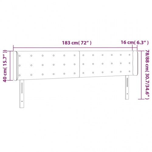 Sengegavl med LED-lys i fløjl 183 x 16 x 78/88 cm - mørkegrå