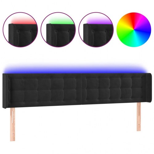 Sengegavl med LED-lys i fløjl 183 x 16 x 78/88 cm - sort