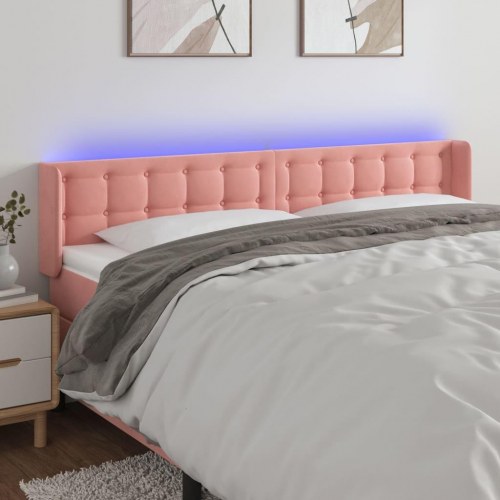 Sengegavl med LED-lys 183 x 16 x 78/88 cm fløjl - lyserød