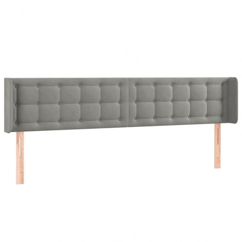 Sengegavl med LED-lys i fløjl - lysegrå, 203 x 16 x 78/88 cm