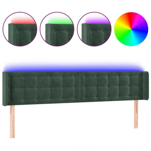 Sengegavl med LED-lys i fløjl - mørkegrøn, 203 x 16 x 78/88 cm