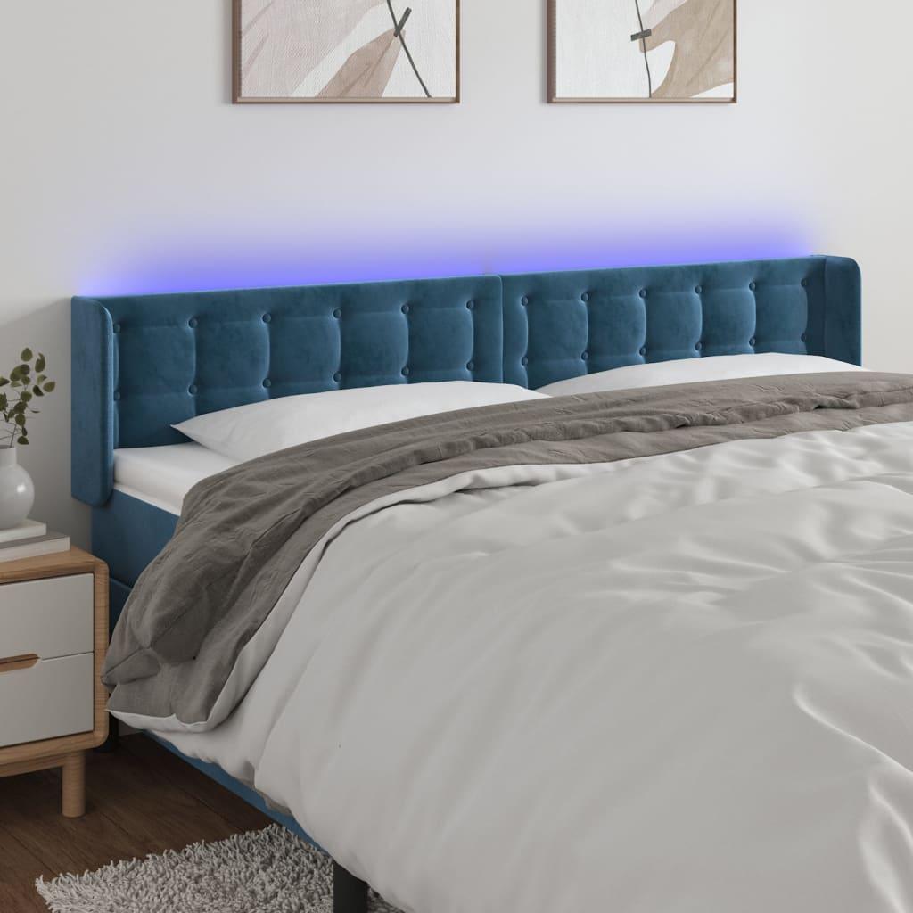 Sengegavl Med Led-Lys Fløjl - Mørkeblå / 203 x 16 x 78/88 cm