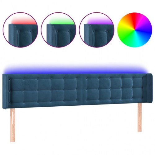 Sengegavl med LED-lys i fløjl - mørkeblå, 203 x 16 x 78/88 cm