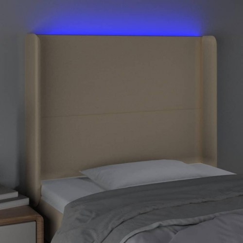 Sengegavl med LED-lys 93 x 16 x 118/128 cm - cremefarvet