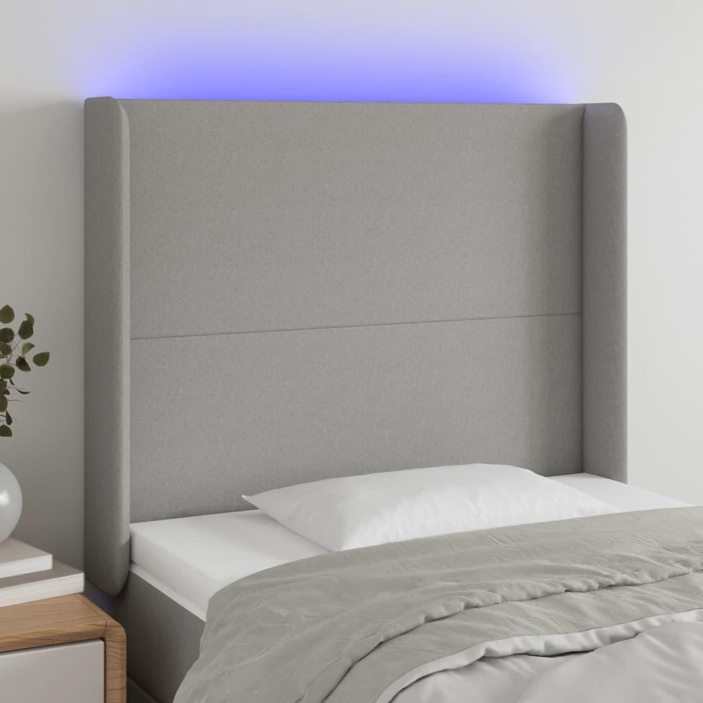 Sengegavl Med Led-Lys Stof - Lysegrå / 103 x 16 x 118/128 cm